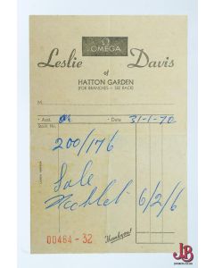 1970'S receipt from Lesli Davis - Jewellers - Hatton Garden - London