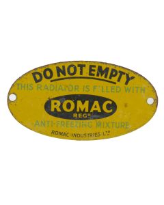 An old vintage ROMAC anti freezing Car plaque / badge