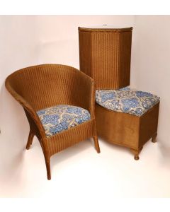 Lloyd Loom - Gold - Vintage bedroom set - Chair - Ottoman - Laundry Basket / hamper