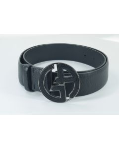 Giorgio Armani Black leather belt - chrome buckle leather details