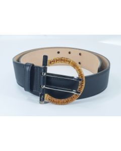Ferragamo black leather belt with wicker Gancini Buckle