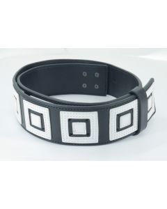 Anne Fontaine Black and White Leather belt - Geometric Isis - New in wrapper