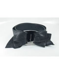 Ferragamo Black Leather Belt with - leather bow buckle