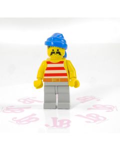 Lego minifigure pi041 Pirate Red White Stripes Shirt Light Gray Leg Blue Bandana