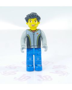 Lego minifigure cre004 Max, Black Torso, Light Gray Arms, Blue Legs