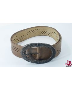 Vintage Tony G  brown / tan leather belt - chunky metal buckle