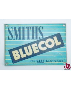 A small unused metal plaque - SMITHS BLUECOL ANTI-FREEZE - 1940's
