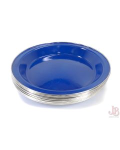 8 x used blue enamel metal camping plate / bowls  - Eurohike and Highlander