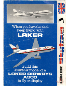 A vintage unused LAKER AIRWAYS A300 souvenir cardboard model