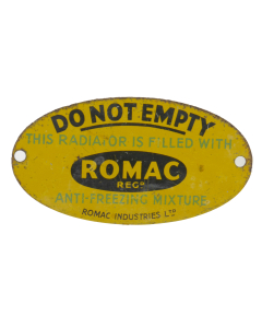 An old vintage ROMAC anti freezing Car plaque / badge