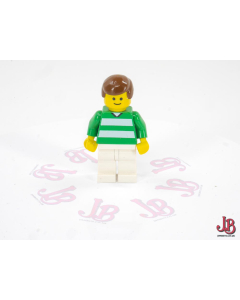 A used Lego Minifigure - soc022 - Sports / Soccer - Soccer Player - Green and White Team with Number 2 on Back