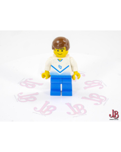A used Lego Minifigure - soc082 - Sports / Soccer - Soccer Player White & Blue Team with shirt  #4