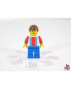 A used Lego Minifigure - soc003 - Sports / Soccer - Soccer Player - Red, White, and Blue Team with Number 11 on Back