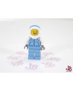 A used Lego Minifigure - hol162 - Holiday & Event / Christmas - Sweeper - Medium Blue Jacket with Pockets, Fur-Lined Hood
