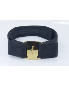 Ferragamo Black fabric - gold tone buckle with fabric bow