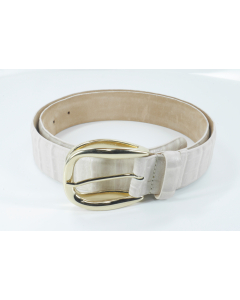 Max Mara white reptile skin textured leather belt  - gold tone buckel 
