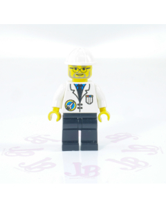 Lego minifigure spp011 Space Port Scientist White Construction Helmet Black Legs