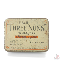 An old vintage J F Bell Three Nuns empire blend  metal tobacco tin.