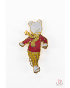 Vintage Rupert the Bear enamel safety pin badge - Running