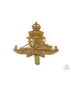 Vintage British Army Royal Artillery Cap Badge with slider gilt / gold tone