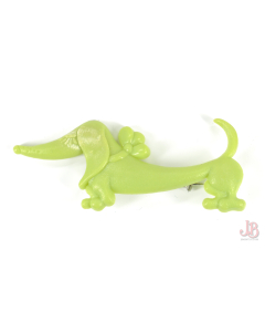 Vintage 1950's MCM Green Plastic kitsch Dachshund sausage dog Brooch

