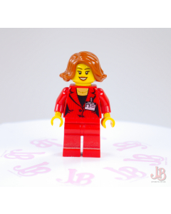 Lego minifigure game011 Press Woman Reporter - Red Legs, Dark Orange Hair Short