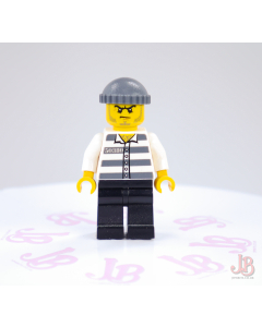 Lego minifigure game009 Police Jail Prisoner 50380 Stripes, Gray Cap, Scowl