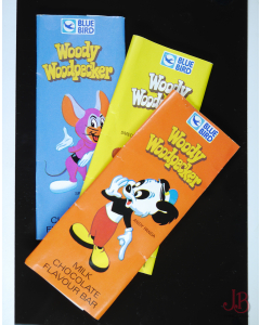 3 x 1975 Vintage Blue Bird - Woody Woodpecker - Milk Chocolate Bar Wrappers 