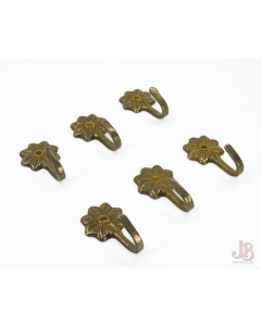 6 x brass vintage Victorian / Edwardian small floral hooks - key / cup / towel
