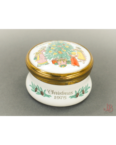 Bilston & Battersea Halcyon Days Enamel Trinket Box - Christmas 1975 - round
