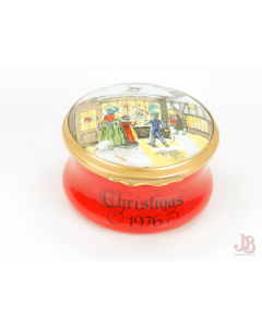 Bilston & Battersea Halcyon Days Enamel Trinket Box - Christmas 1976 - round

