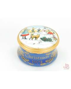 Bilston & Battersea Halcyon Days Enamel Trinket Box - Christmas 1979 - round

