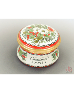 Bilston & Battersea Halcyon Days Enamel Trinket Box - Christmas 1983 - round

