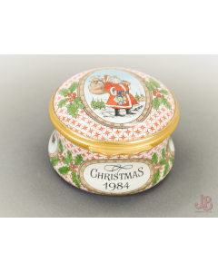 Bilston & Battersea Halcyon Days Enamel Trinket Box - Christmas 1984 - round

