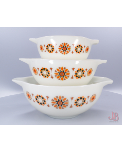 Set 3 JAJ Pyrex Cinderella mixing bowl - Toledo Milk White Glass Pyrex 1960s MCM