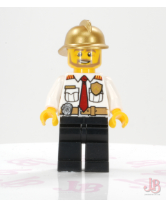 Lego minifigure cty0350 Fire Chief - White Shirt Tie Belt Black Legs Gold Helmet