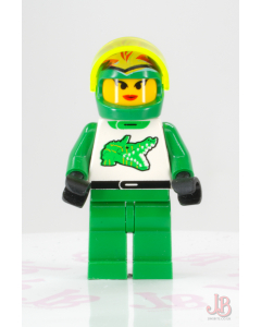 Lego minifigure twn008 Race - Driver, Green Alligator, Helmet with Flames