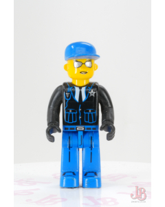 Lego minifigure 4j008 Police - Blue Legs, Black Jacket, Blue Cap, Sunglasses