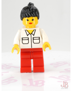 Lego minifigure vel002 Shirt with 2 Pockets, Red Legs, Black Ponytail Hair