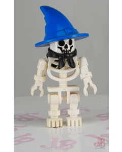 Lego minifigure gen005 Skeleton with Standard Skull, Blue Wizard / Witch Hat and Black Bandana (Boney)