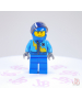 Lego minifigure rac055 Azure Racing Jacket Zipper Lightning Blue Helmet 