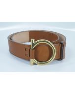 Ferragamo Brown Leather Belt with Gancini antique gold tone buckle
