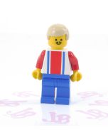 Lego minifigure soc029 Soccer Player Red White Blue Team Number 9 Back Tan Hair
