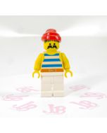 Lego minifigure pi073 Pirate Blue / White Stripes Shirt, White Legs, Red Bandana