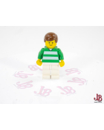 A used Lego Minifigure - soc022 - Sports / Soccer - Soccer Player - Green and White Team with Number 2 on Back