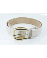 Max Mara white reptile skin textured leather belt  - gold tone buckel 