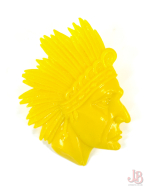 Vintage 1950s MCM Sunshine Yellow Plastic Native American Indian Head pin Brooch