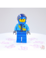 Lego minifigure rac055 Azure Racing Jacket Zipper Lightning Blue Helmet 