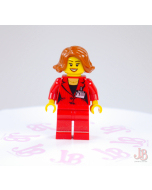 Lego minifigure game011 Press Woman Reporter - Red Legs, Dark Orange Hair Short