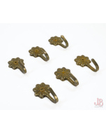 6 x brass vintage Victorian / Edwardian small floral hooks - key / cup / towel